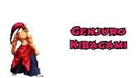 a video game character named genjuro kibagami with an umbrella on his head