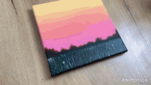 a painting of a sunset on a canvas is made in animatica