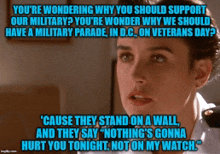 a woman in a military uniform is talking about supporting the military