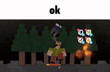 a cartoon of a man in a crown holding a hammer with the word ok above him
