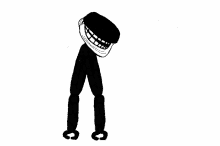 a black and white drawing of a troll face with a big smile