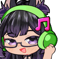 a cartoon drawing of a girl wearing headphones with a pink note on it