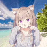a girl with cat ears and a fish on her shirt