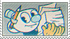 a cartoon character is holding a piece of paper .