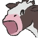 a cartoon of a cow with its mouth open and its tongue hanging out .