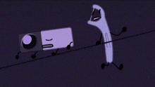 two cartoon characters are standing next to each other on a line .