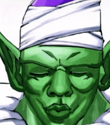a drawing of a green elf with a bandage around his head