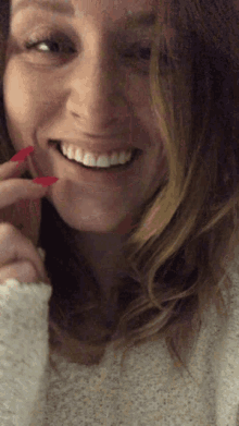 Smiling Shy GIF - Smiling Shy Red Nails GIFs