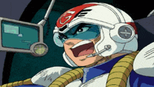 a cartoon character wearing a helmet with a g on it