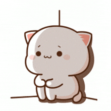 a cartoon cat is sitting on a ledge with its hands folded and a rope hanging from its head .