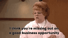 a woman in a pink jacket is talking about missing out on a good business opportunity