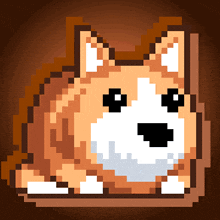 a pixel art of a dog laying down with a brown background