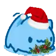 a blue cat wearing a santa hat and a christmas wreath on its face .