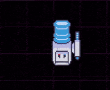 a purple background with white dots and a blue object