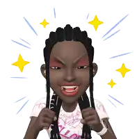 a cartoon of a girl with braids wearing a shirt that says hello