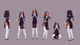 a cartoon of a nun in different poses with ankh symbols