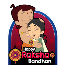 a cartoon of a boy and a girl hugging with the words happy raksha bandhan below them