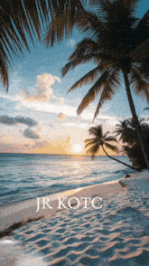 a picture of a beach with palm trees and the words jr kotc on the bottom