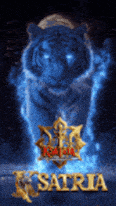 a picture of a tiger with the word satria on the bottom