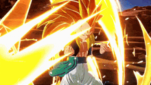 a cartoon character with a green belt is holding a sword in a video game .