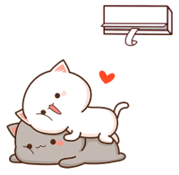 a cartoon of a cat laying on top of another cat with an air conditioner in the background .
