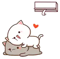 a cartoon of a cat laying on top of another cat with an air conditioner in the background .