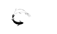 a black and white drawing of two fish on a white background