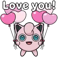 jigglypuff is holding balloons in the shape of hearts and says i love you