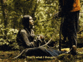 a woman is tied to a rope in the woods and says that 's what i thought