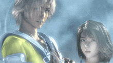 a man and woman are looking at each other in a video game
