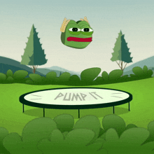 a cartoon of a frog jumping on a trampoline with the words pump it written on it