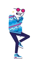 a cartoon drawing of a person wearing sunglasses and a blue jacket