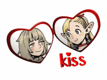 a cartoon drawing of two girls with the word kiss underneath them