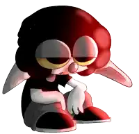 a drawing of a cartoon character with a red head