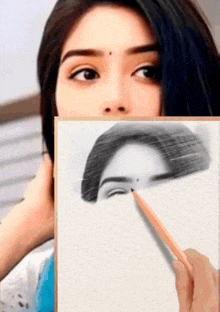 a drawing of a woman 's face with a pencil on a piece of paper