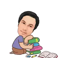 a cartoon of a man hugging a stack of books with the letters zzz above him