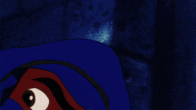a cartoon character with a blue scarf around his neck