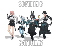 a poster for section 6 saturday shows four anime characters dancing
