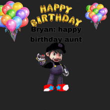 a birthday card for bryan happy birthday aunt with balloons and a clown
