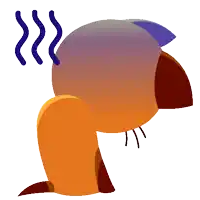 a cartoon drawing of a cat with blue swirls on its head