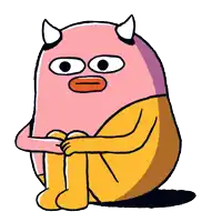 a cartoon drawing of a monster with horns sitting down