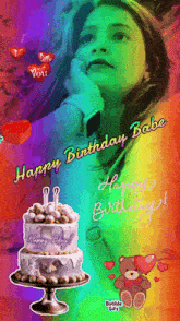 a birthday card with a picture of a woman and a cake