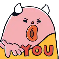 a cartoon character with horns is holding the word what