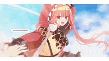 a cartoon of a girl with a red cape and a speech bubble in a foreign language