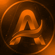 an orange letter a is in a circle on a dark background