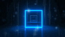 a blue glowing rectangle is surrounded by a blue background