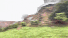 a blurry picture of a person walking on a grassy hillside