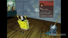 a cartoon of spongebob with a mop in front of a facebook page for kashi