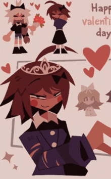 a happy valentine 's day card with a girl in a tiara