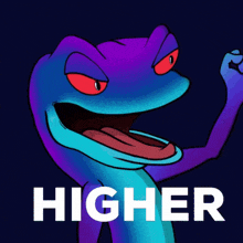 a cartoon of a lizard with the word higher written on it